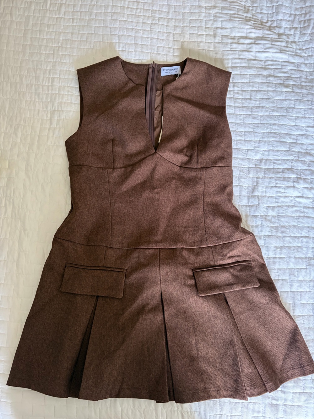 Peppermayo Brown Textured Mini Dress